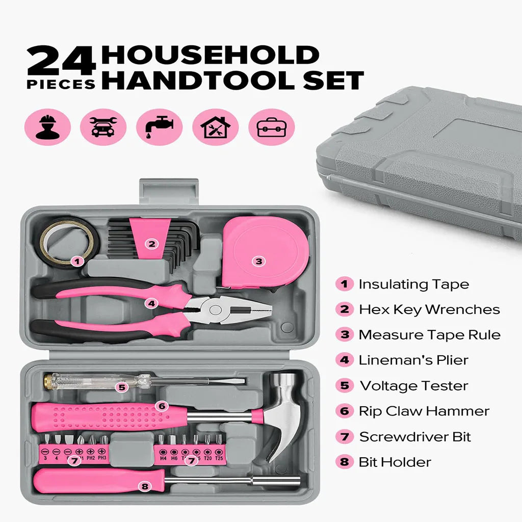 24Pcs Home DIY Tool Kit for Household, Office & Garage - General Repair Small Hand Tool Set with Storage Case