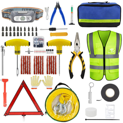 New Car Emergency Roadside Assistance Kit Jumper Cable Tow Strap First Aid Supplies Multipurpose Pack Motorist Self-Defense Tool
