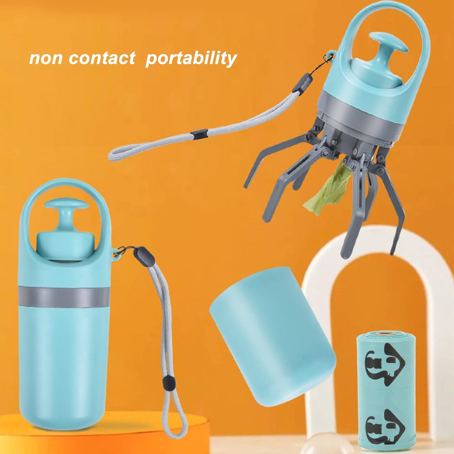 Dog Claw Poop Scooper, Lightweight Portable Poop Scooper with Bag Dispenser Dog Waste Picker Retractable Hanging Strap Pet Waste Scooper for Outdoor Walking