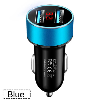 High Quality 3.1A Dual USB Car Charger 2 Port LCD Display Voltmeter 12-24V Cigarette Lighter Socket Car Charger Adapter