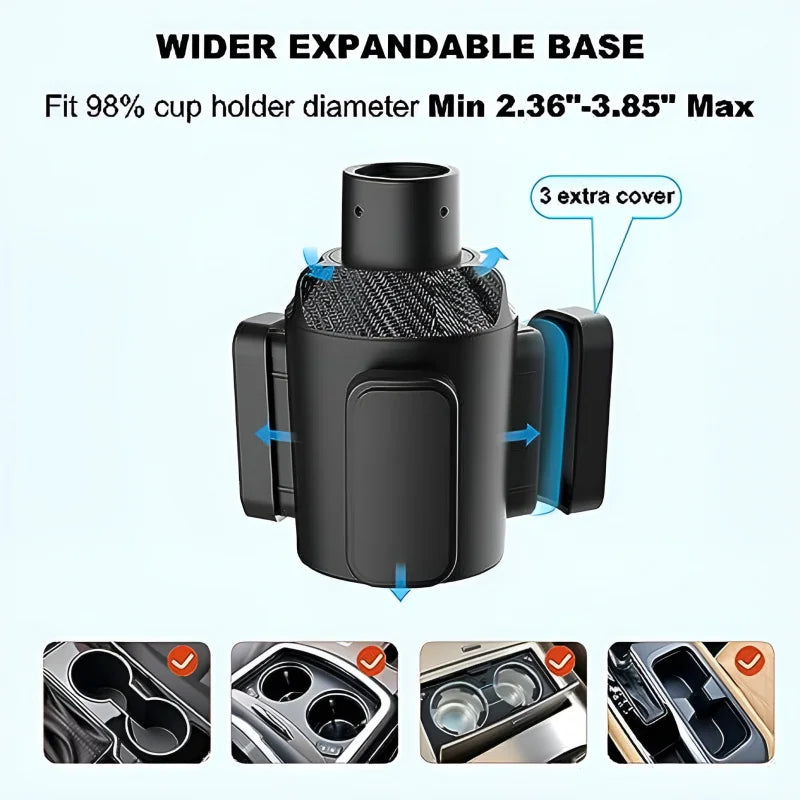 64Oz Large Expandable Cup Holder for Car Adjustable Base Car Holder Adapter Wide Base Cup Holder