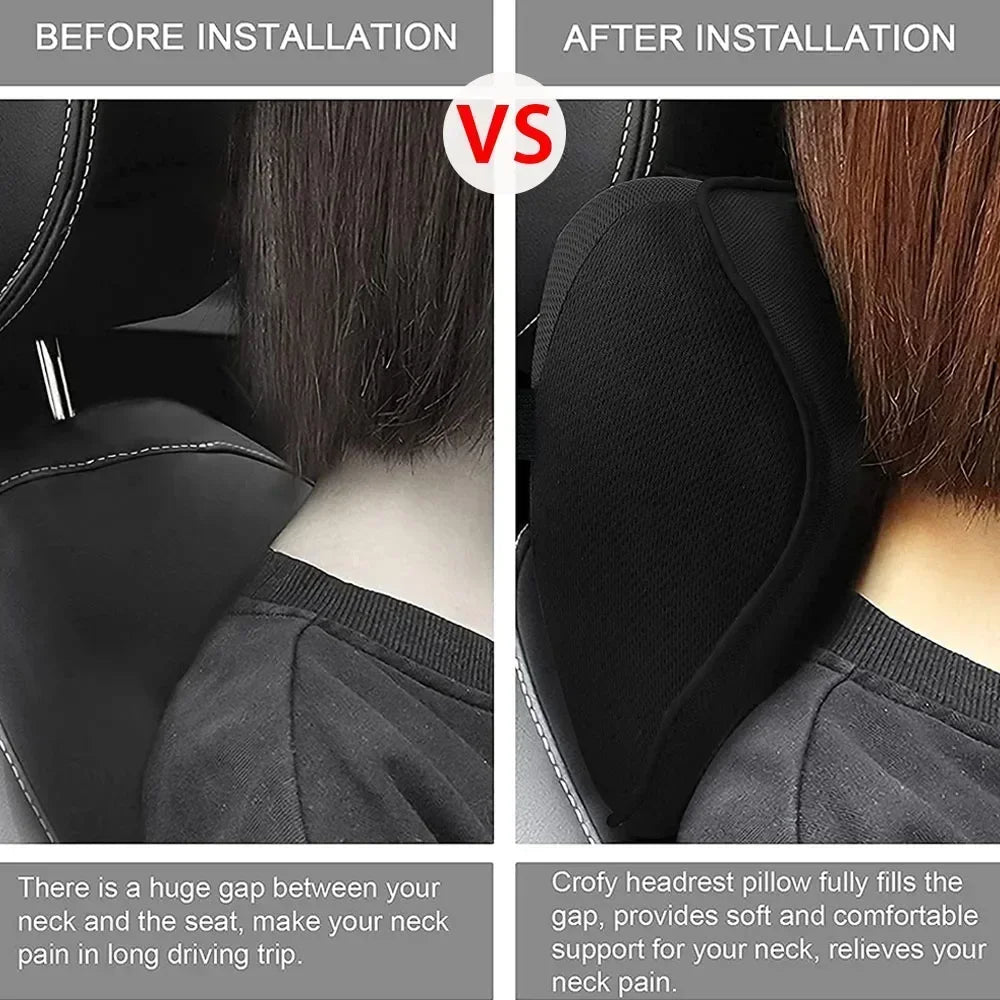 Memory Foam Car Headrest Pillow Leather Embroidered Seat Supports Sets Back Cushion Adjustment Auto Neck Rest Lumbar Pillows
