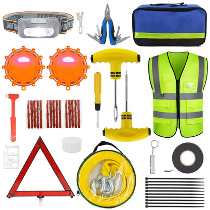 New Car Emergency Roadside Assistance Kit Jumper Cable Tow Strap First Aid Supplies Multipurpose Pack Motorist Self-Defense Tool