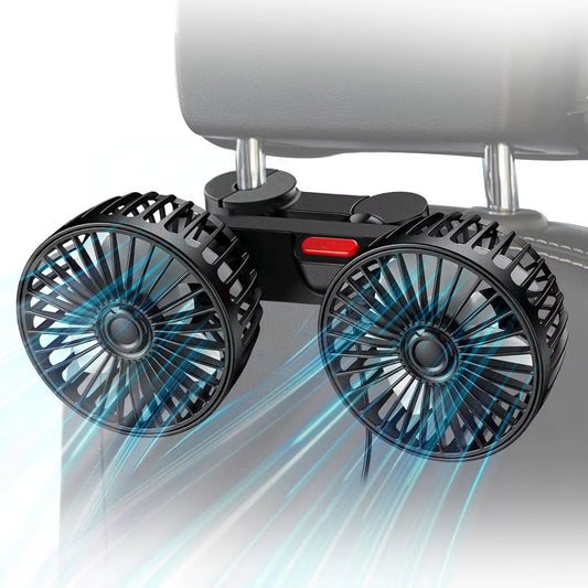 Car Fan for Backseat, USB Powered Dual Head Car Seat Fans, 360° Rotatable Car Window Fan, Powerful Air Circulation Car Rear Fan