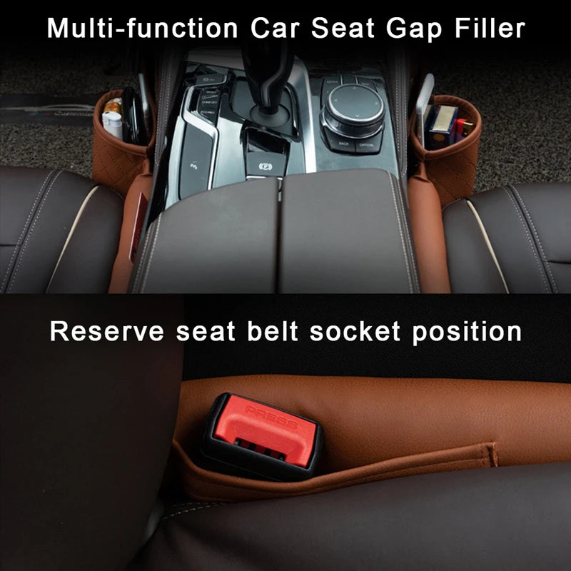 Leather Car Seat Gap Filler Pockets Organizer Multifuntion Car Seats Leak Stop Pad Soft Padding Phone Cards Holder Storage Box