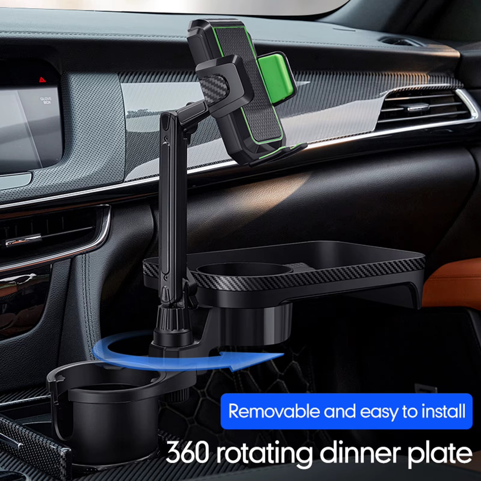 Car Cup Holder Multifunctional Cup Holder Expander with 360° Rotation Tray Mobile Phone Holder Adjustable Base (Size L, Green)