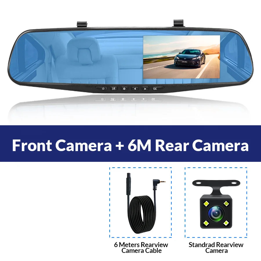 Dash Cam 4.3 Inch "Mini Rear-View Mirror Digital Dashcam, Front and Rear Dual Cameras IPS Front and Rear Camera Registrar Black